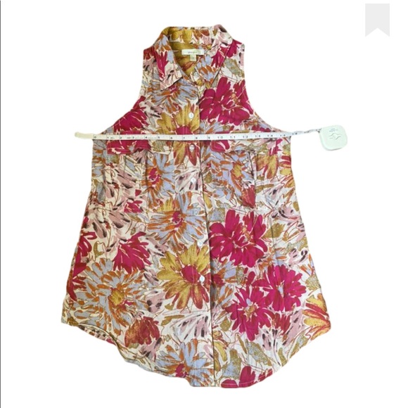 Anthropologie Porridge Floral Button-Down Sleeve-less Shirt Size 0 - Picture 4 of 6